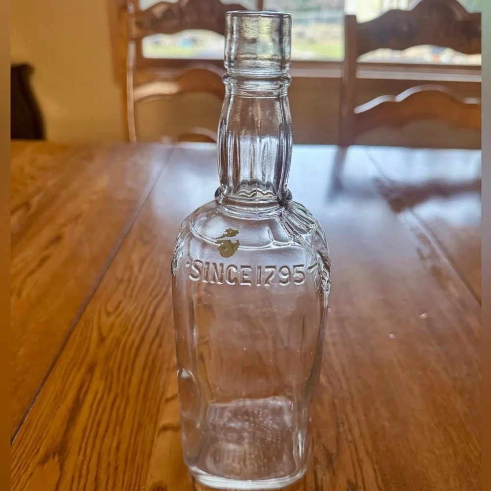 Vintage 1940s Jim Beam Clear Glass Whiskey Bottle Embossed MCM Decor